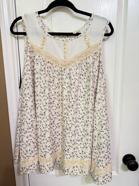 POL Tops - H283 New POL M pp22 Cream Floral Lace Trim Sleeveless Top matching pants listed